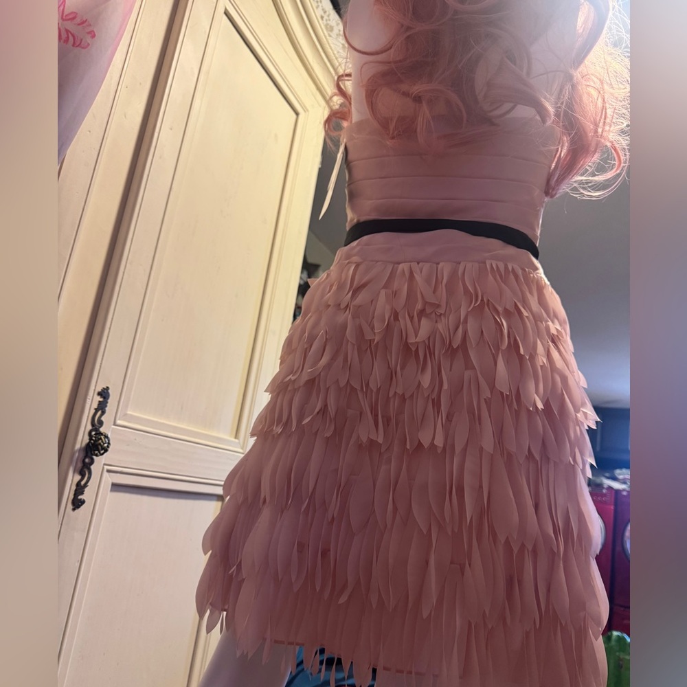 Clarisse pastel pink strapless ‘feathered’ cocktail dress - Picture 11 of 16